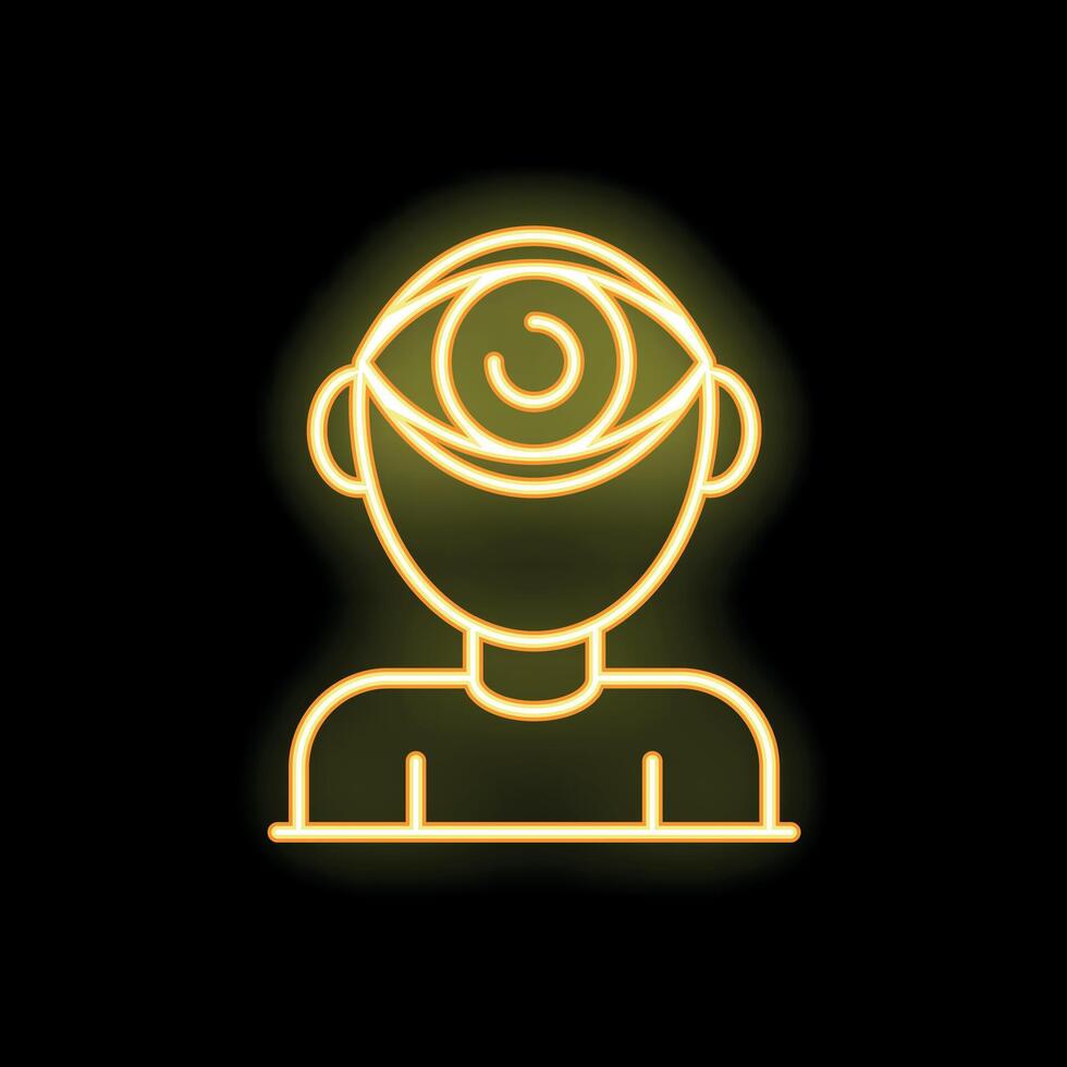 Neon sign of person with large eye on head representing concepts of vision and perception vector