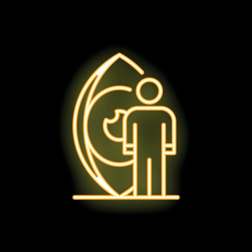 Neon icon of a person standing next to a location pin showing a fingerprint vector