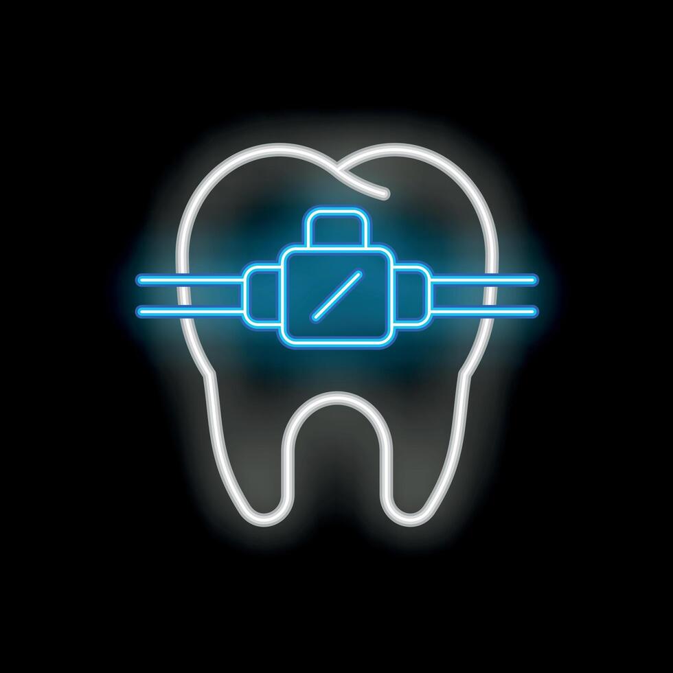 Neon icon of dental braces correcting teeth alignment vector
