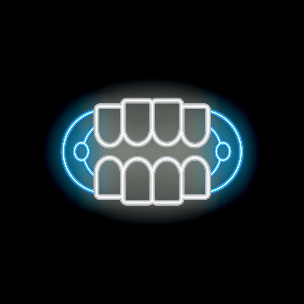 Neon icon of teeth with dental implant replacing missing tooth vector