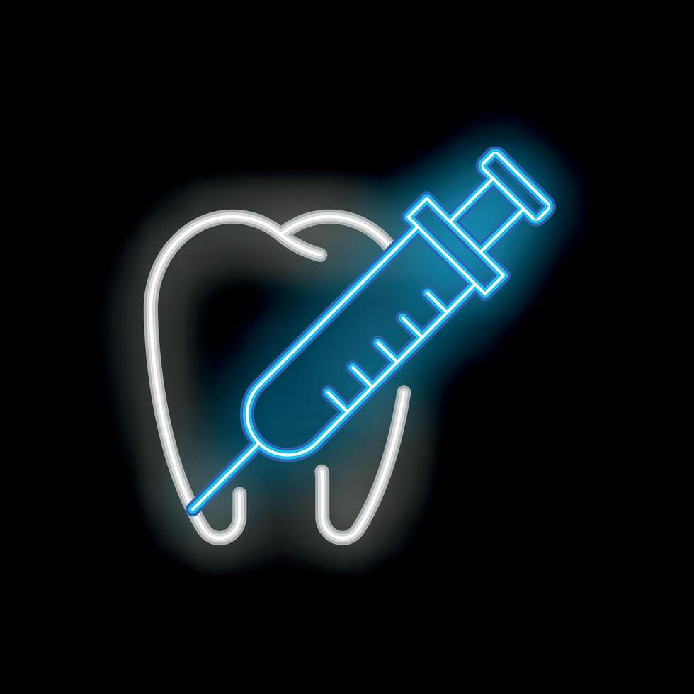 Neon style icon of syringe injecting tooth for dental anesthesia vector