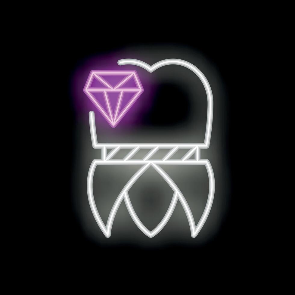 Neon tooth implant shining with diamond glow effect vector