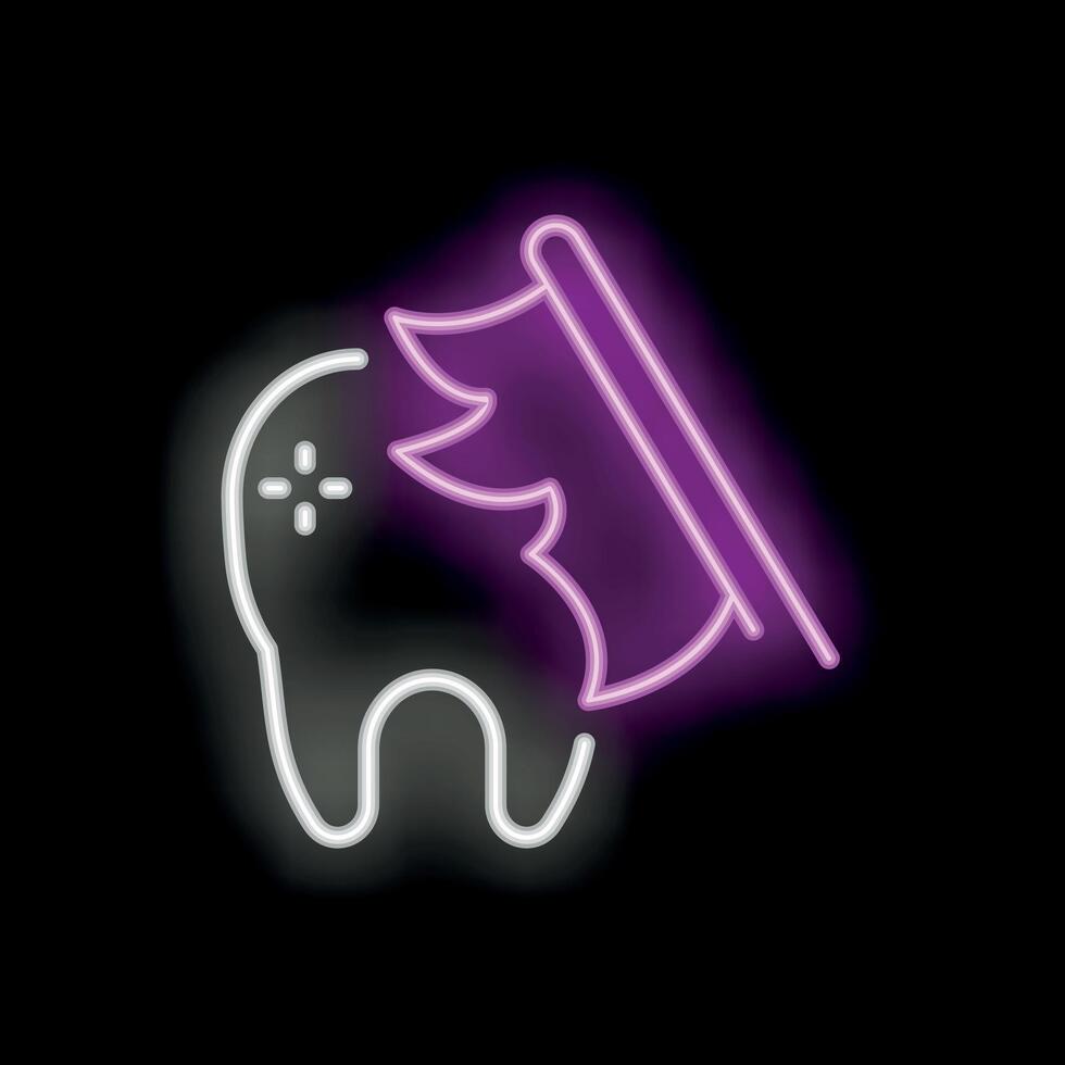Neon sign of a tooth with a flag claiming victory over cavities vector