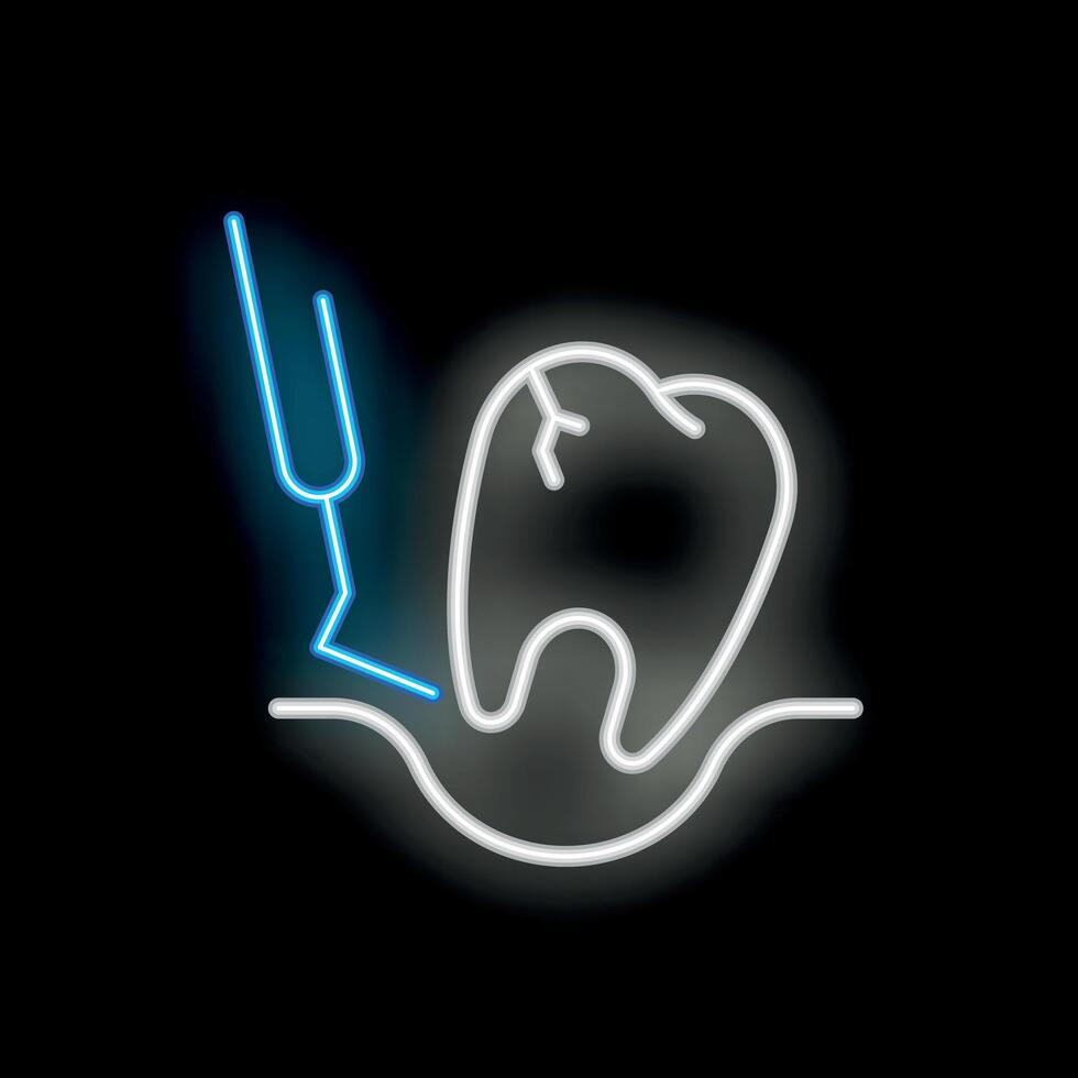 Neon sign showing dental probe examining a decaying tooth vector