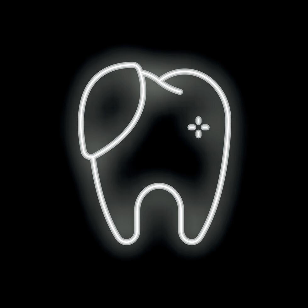White neon sign tooth with filling on black background vector