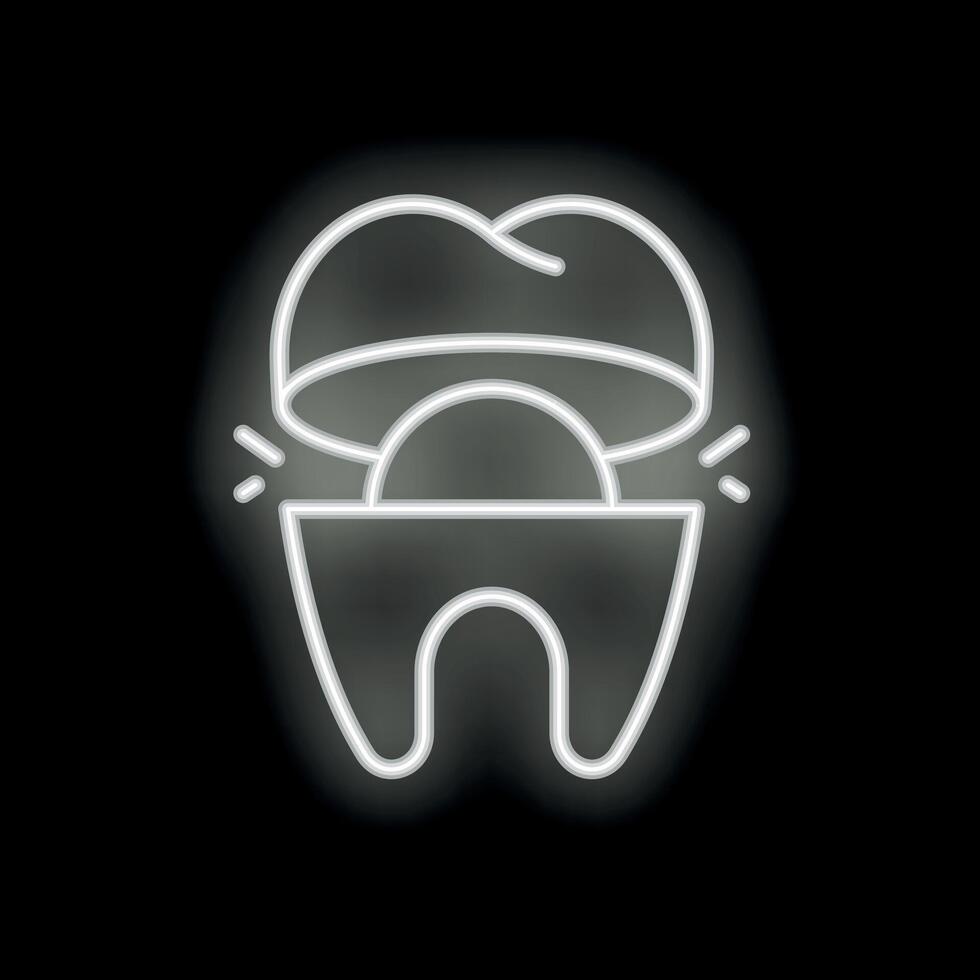 Neon icon of dental crown being placed on tooth implant vector