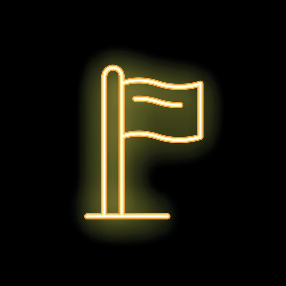 Neon yellow flag waving on flagpole icon vector