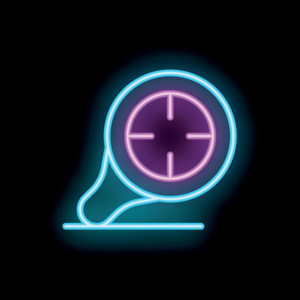 Neon magnifying glass focusing on a crosshair target icon vector