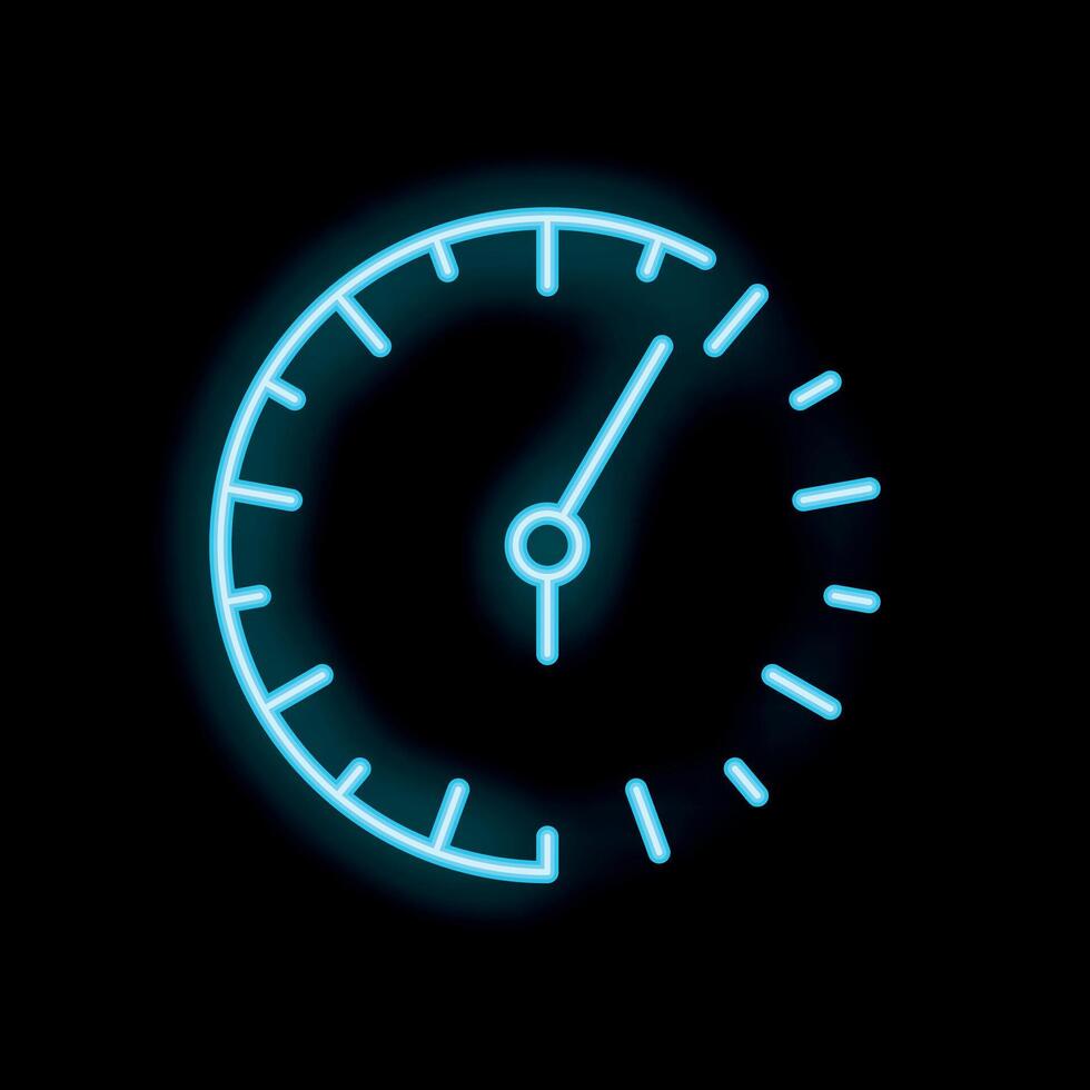 Neon speedometer showing increasing speed on black background vector