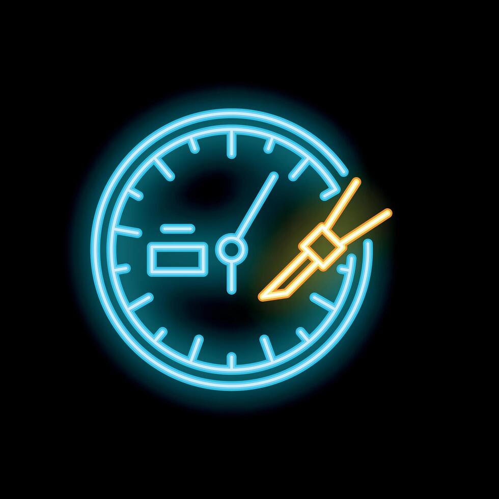 Neon clock with soldering iron showing time to repair concept vector