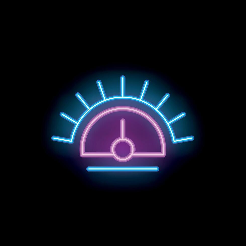 Neon sign representing speedometer showing progress on black background vector