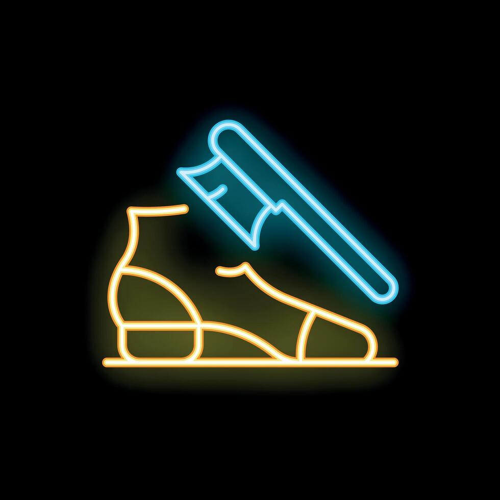 Neon icon of shoe repair service with shoe and axe vector