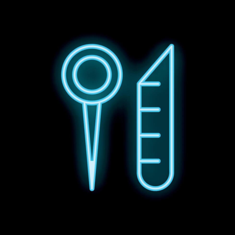 Neon medical icon of thermometer and reflex hammer for neurology exam vector