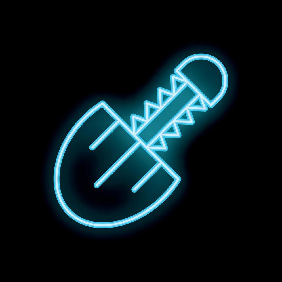 Neon folding shovel glowing on black background vector