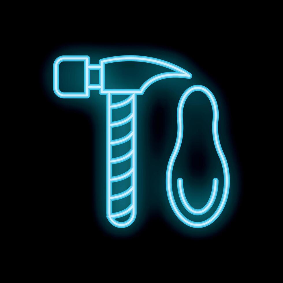 Glowing neon line hammer and peanut icon isolated on black background. illustration vector