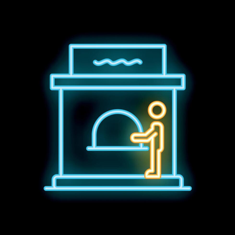 Businessman putting money in neon atm for financial transactions vector
