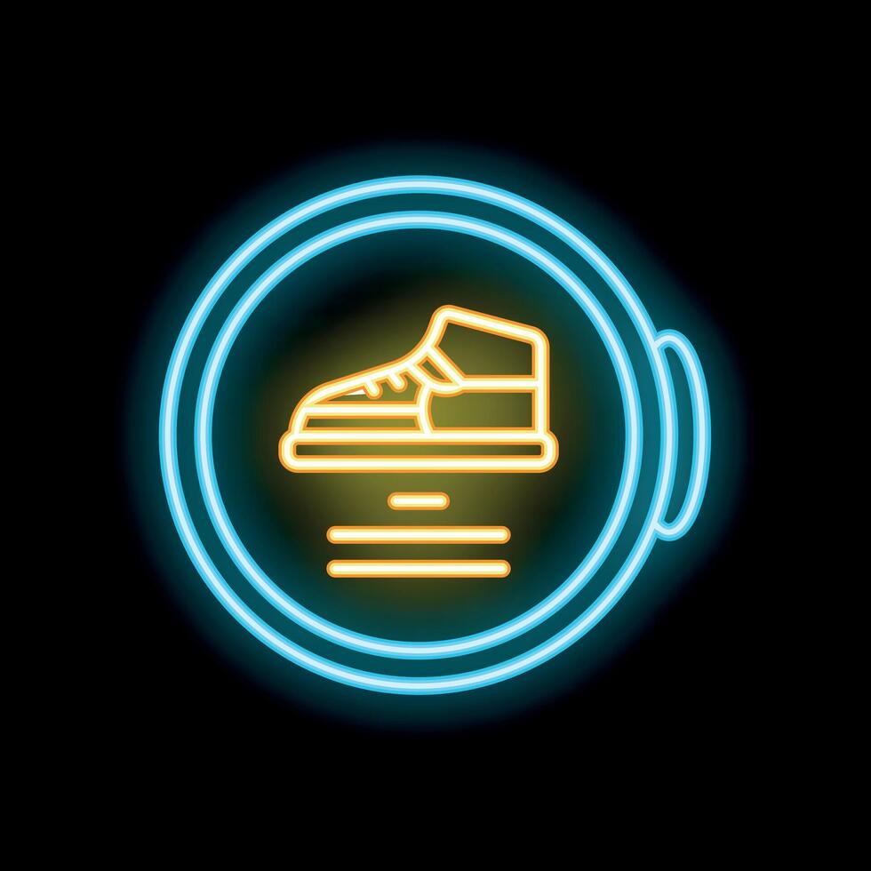 Neon sign showing sneakers in a circle with copy space vector