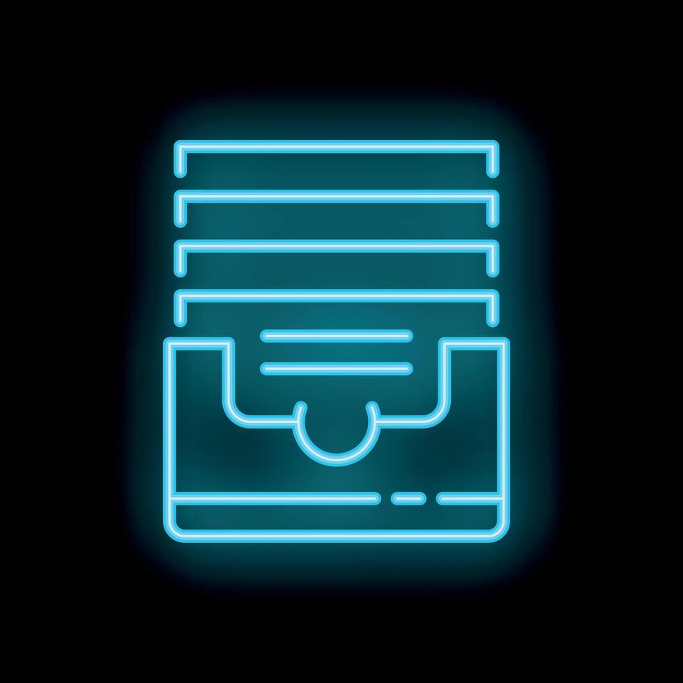 Bright blue neon icon of a full inbox glowing on a black background vector