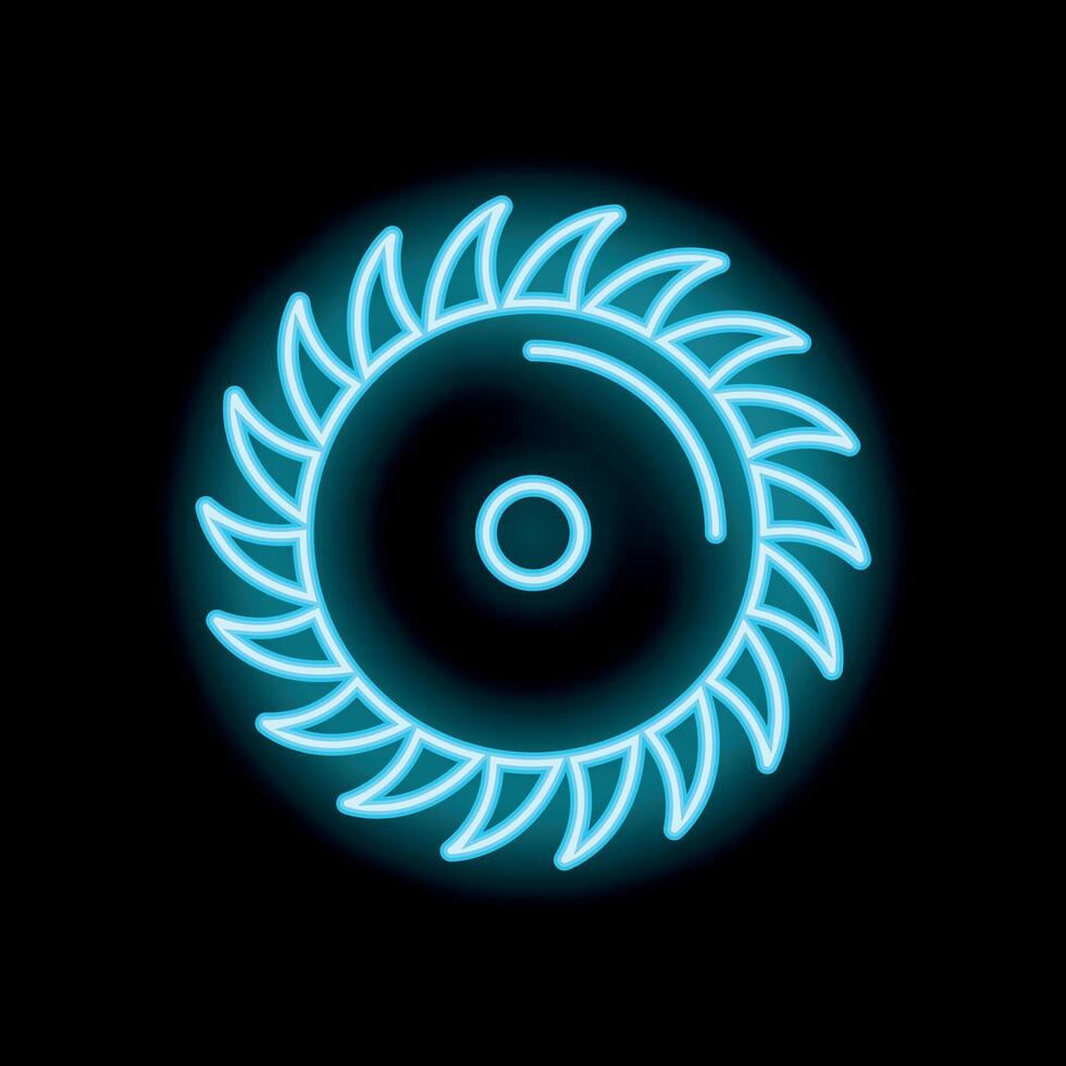 Circular saw blade glowing with blue neon light on black background vector
