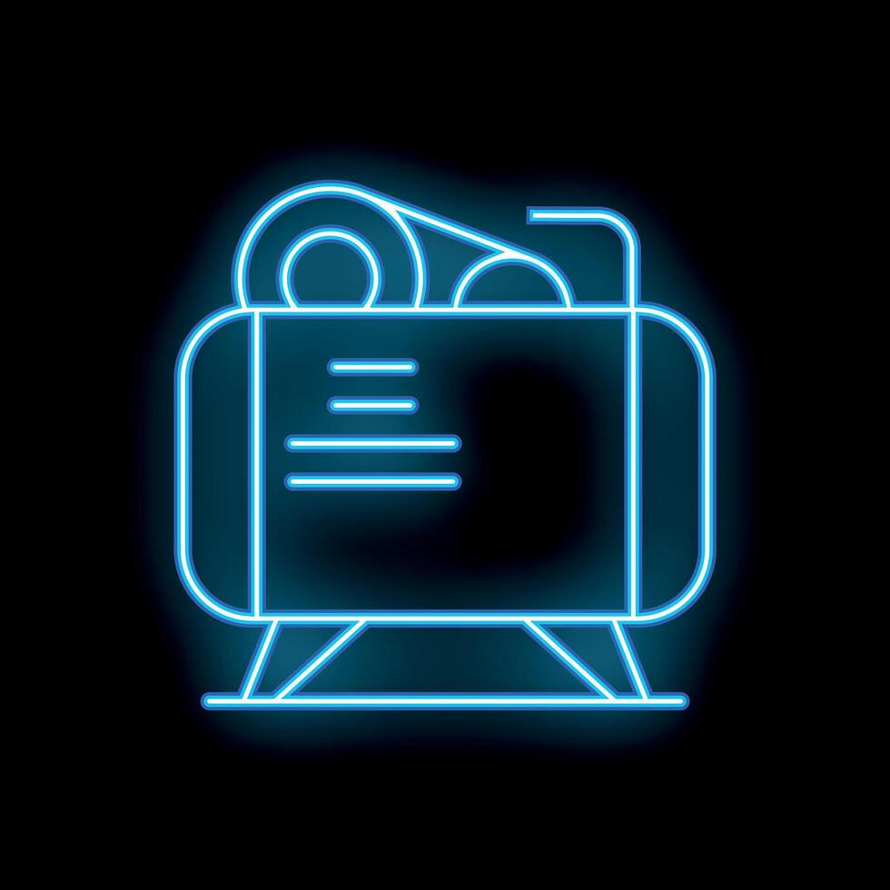 Blue glowing neon line representing an air compressor on a black background vector