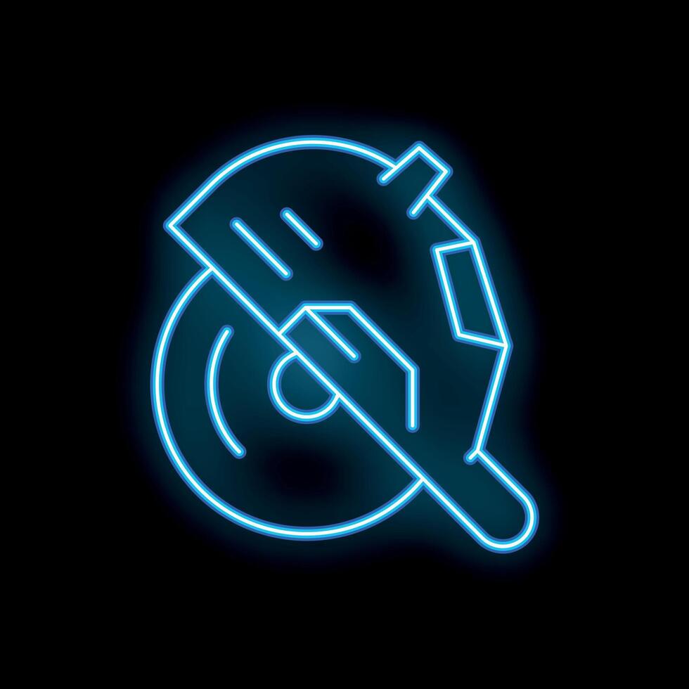Neon icon of angle grinder cutting disc glowing on black background vector