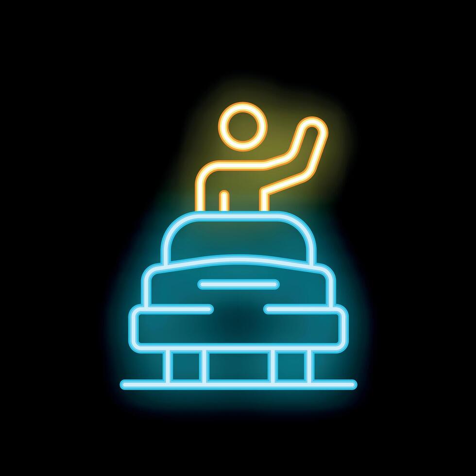 Man waving from convertible car neon sign vector