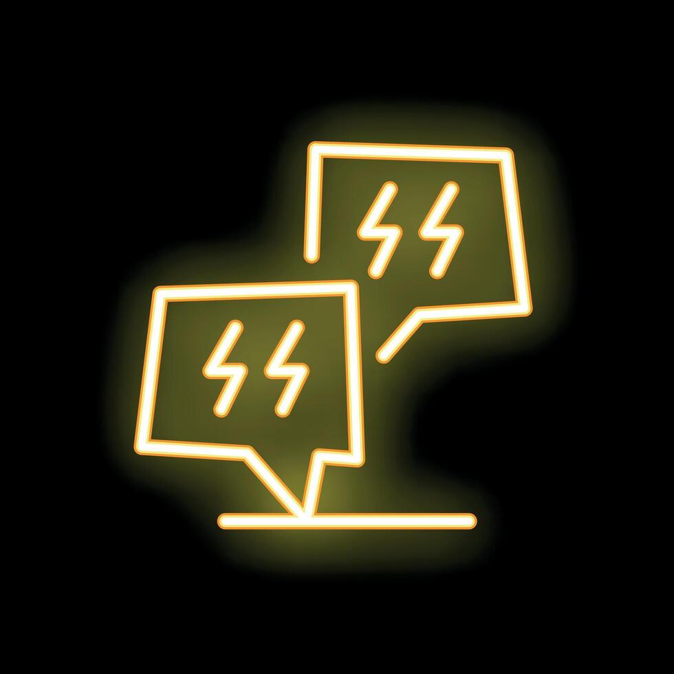 Neon yellow speech bubble with three lightning bolts exchanging information vector