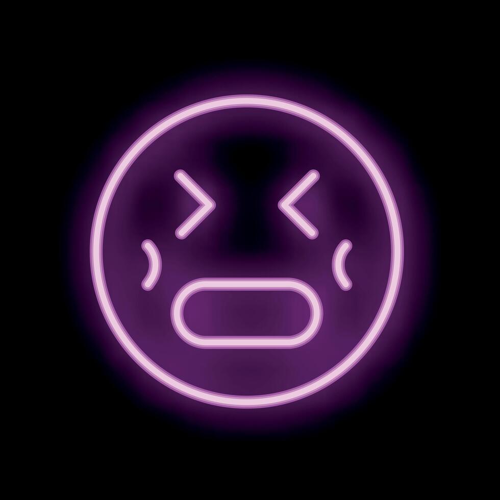 Neon emoticon showing frustration on black background vector