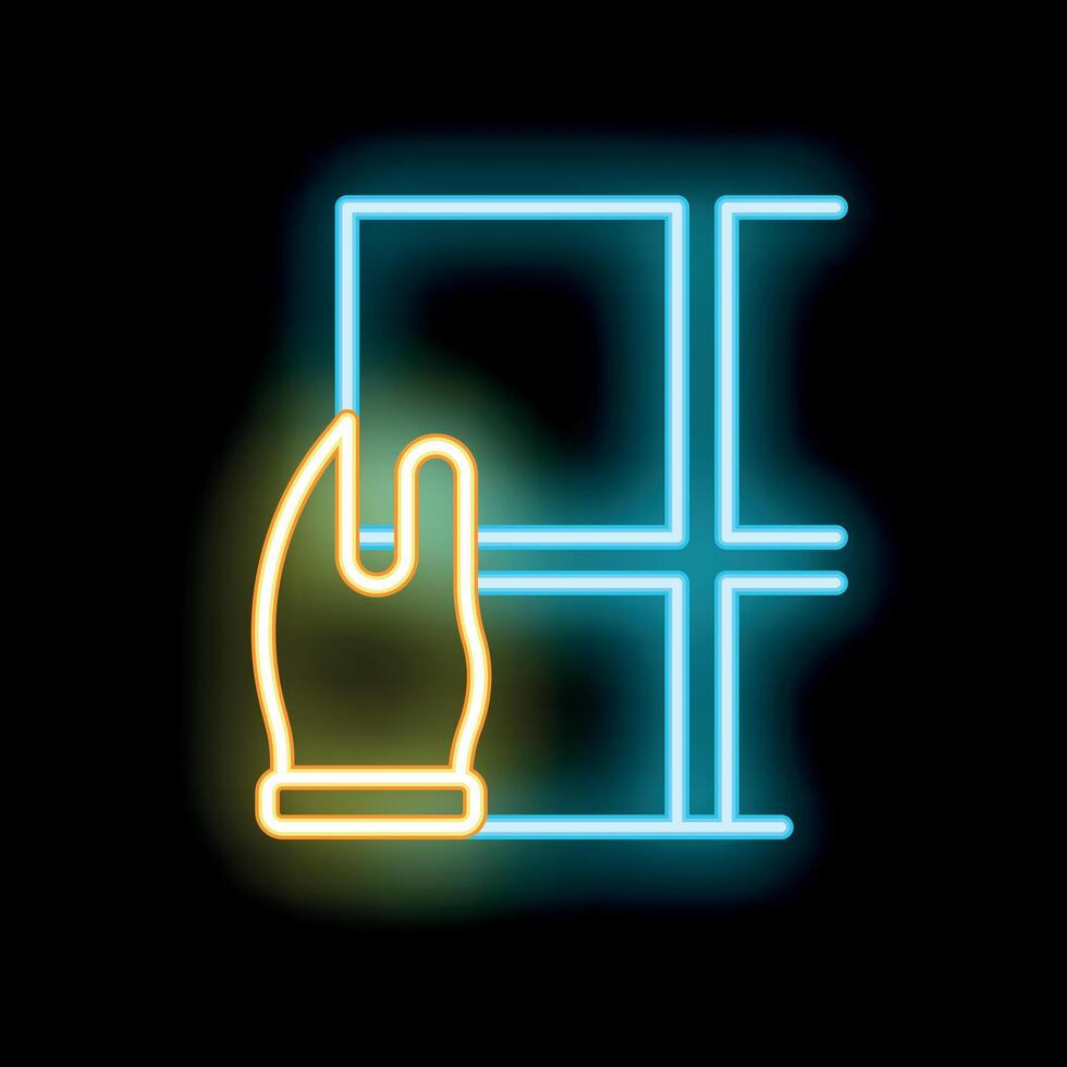 Construction worker installing window glass pane neon sign vector