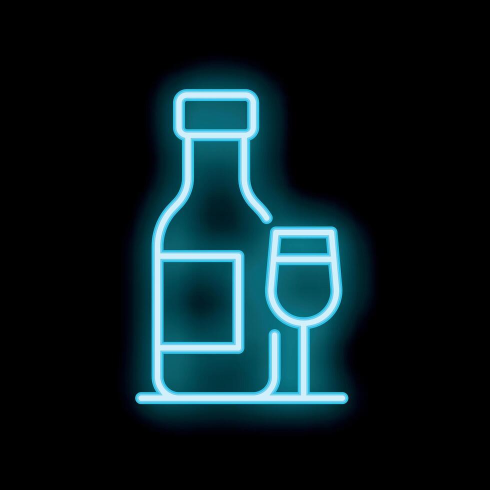 Neon sign showing wine bottle and glass on black background vector