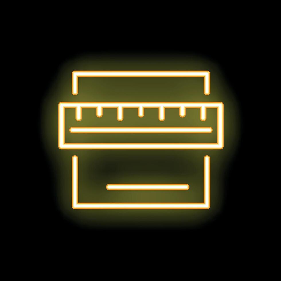 Neon yellow ruler measuring container icon graphic on black background vector