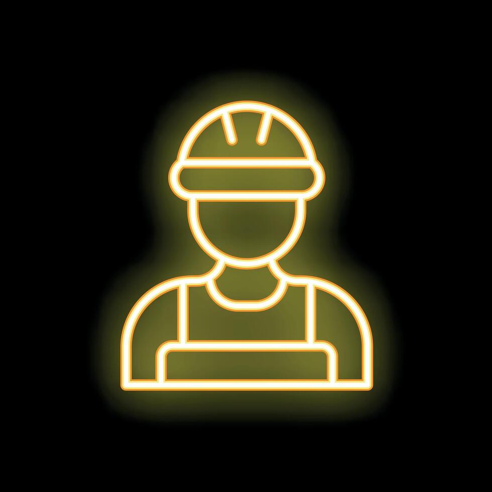 Neon yellow construction worker wearing hard hat and safety vest icon vector