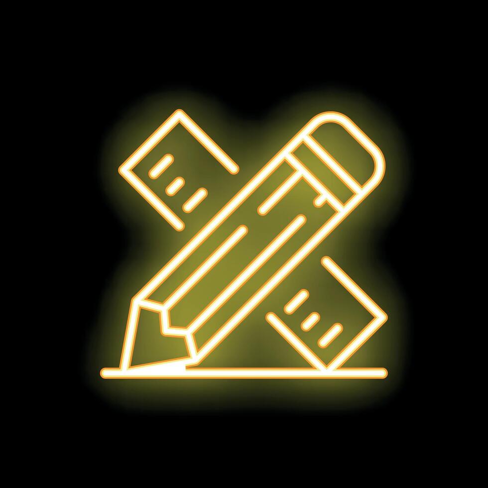 Neon pencil and ruler icon depicting drawing tools vector