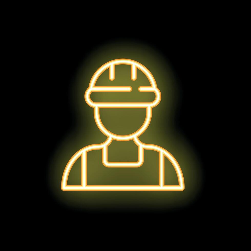 Neon icon of construction worker wearing hard hat and safety vest vector