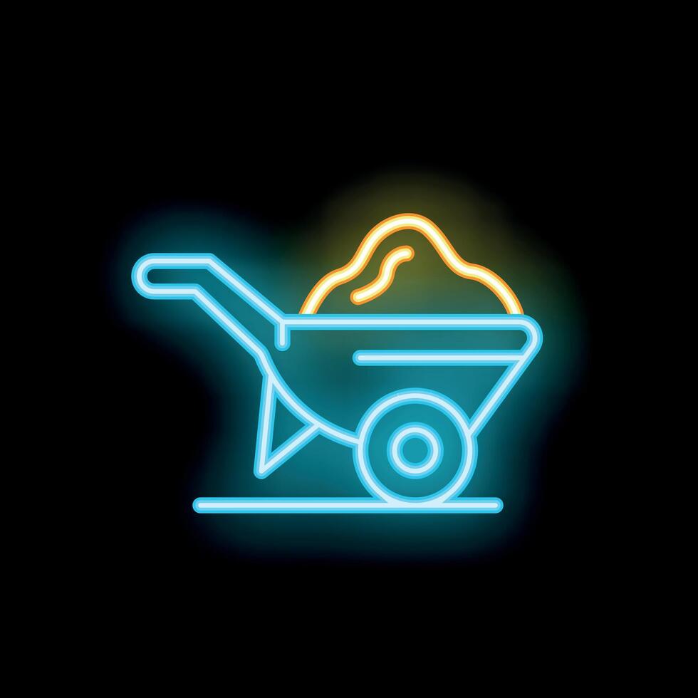 Glowing neon line icon of a wheelbarrow full of soil for construction and gardening purposes vector