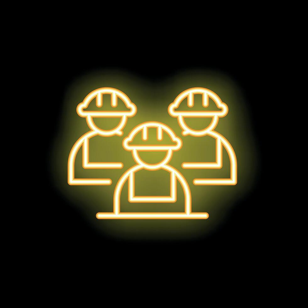 Neon icon of construction workers wearing hard hats and safety vests vector
