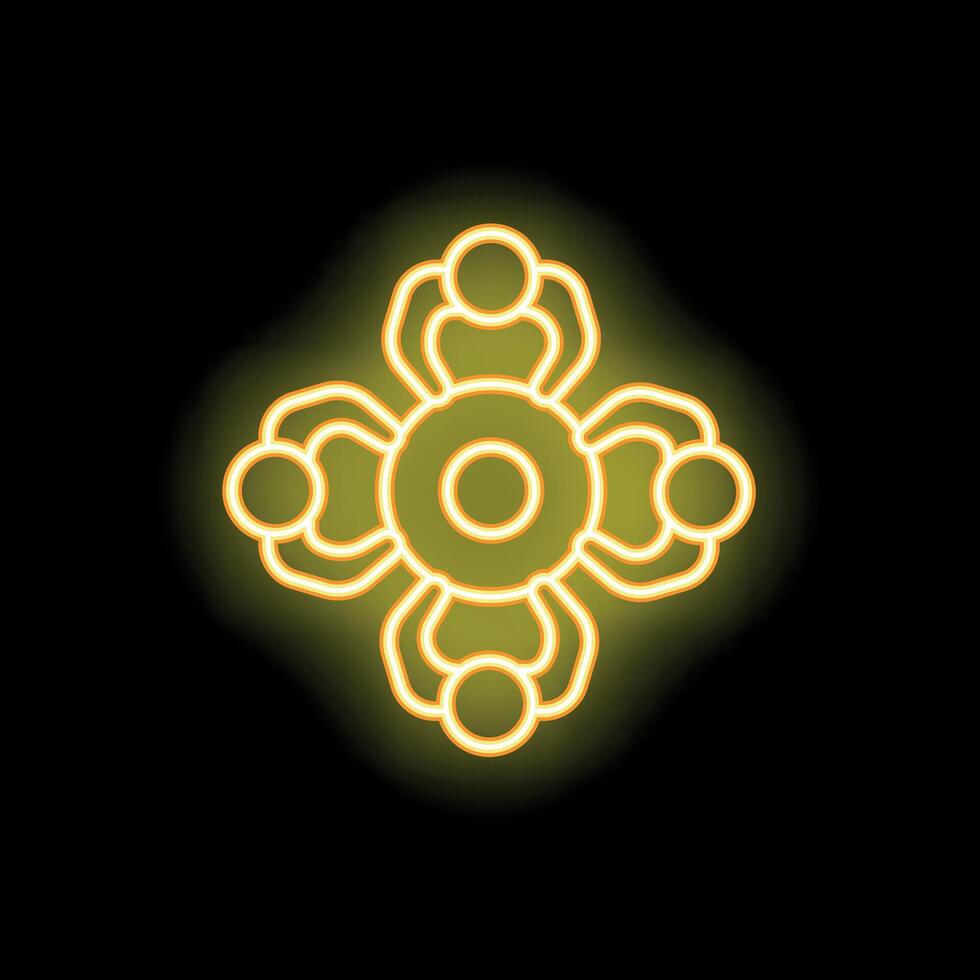 Neon icon of people collaborating around a central idea vector