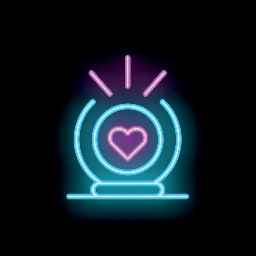 Neon heart shining inside a crystal ball on a black background vector