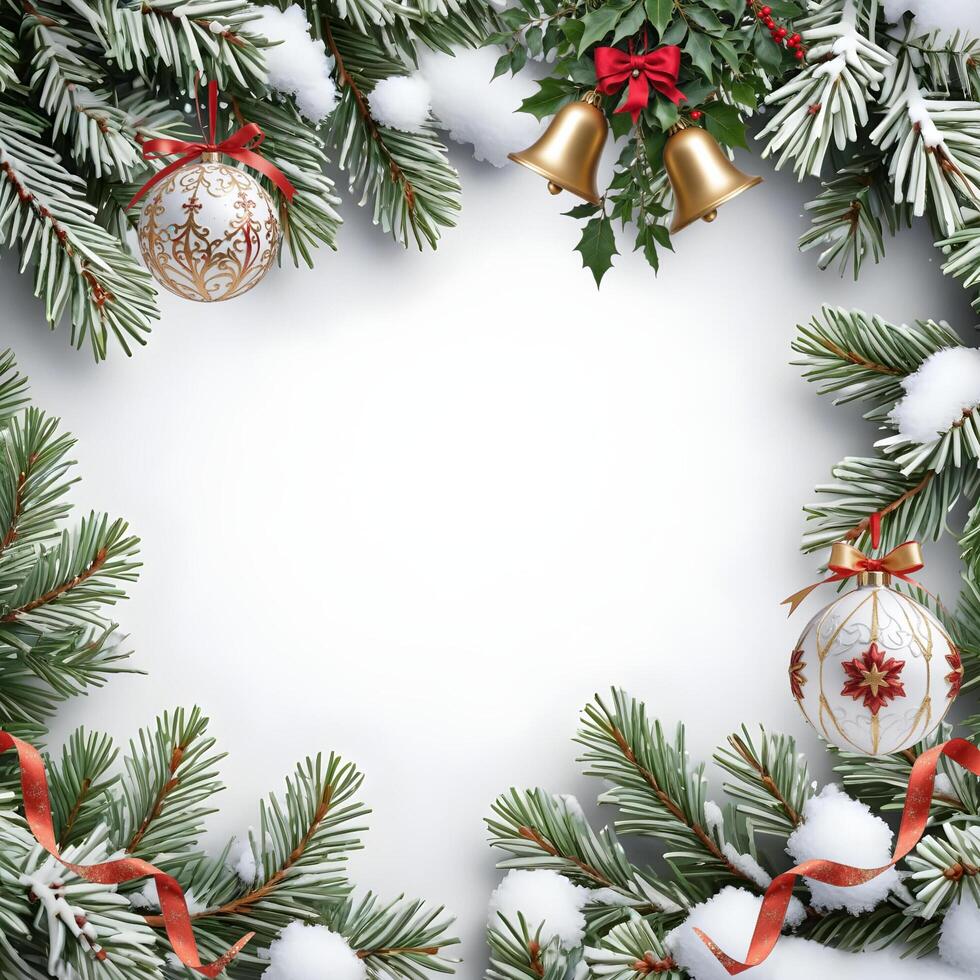 Christmas background with fir tree branches and decorations photo