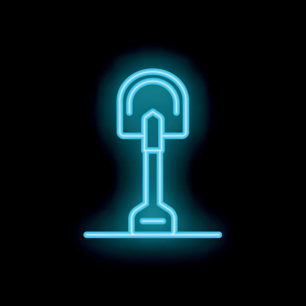 Blue neon shovel standing on ground at night vector