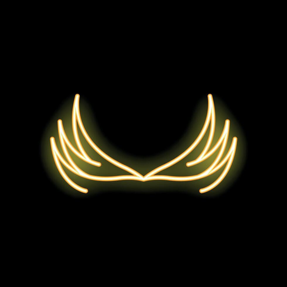 Golden neon wings spreading on a black background vector