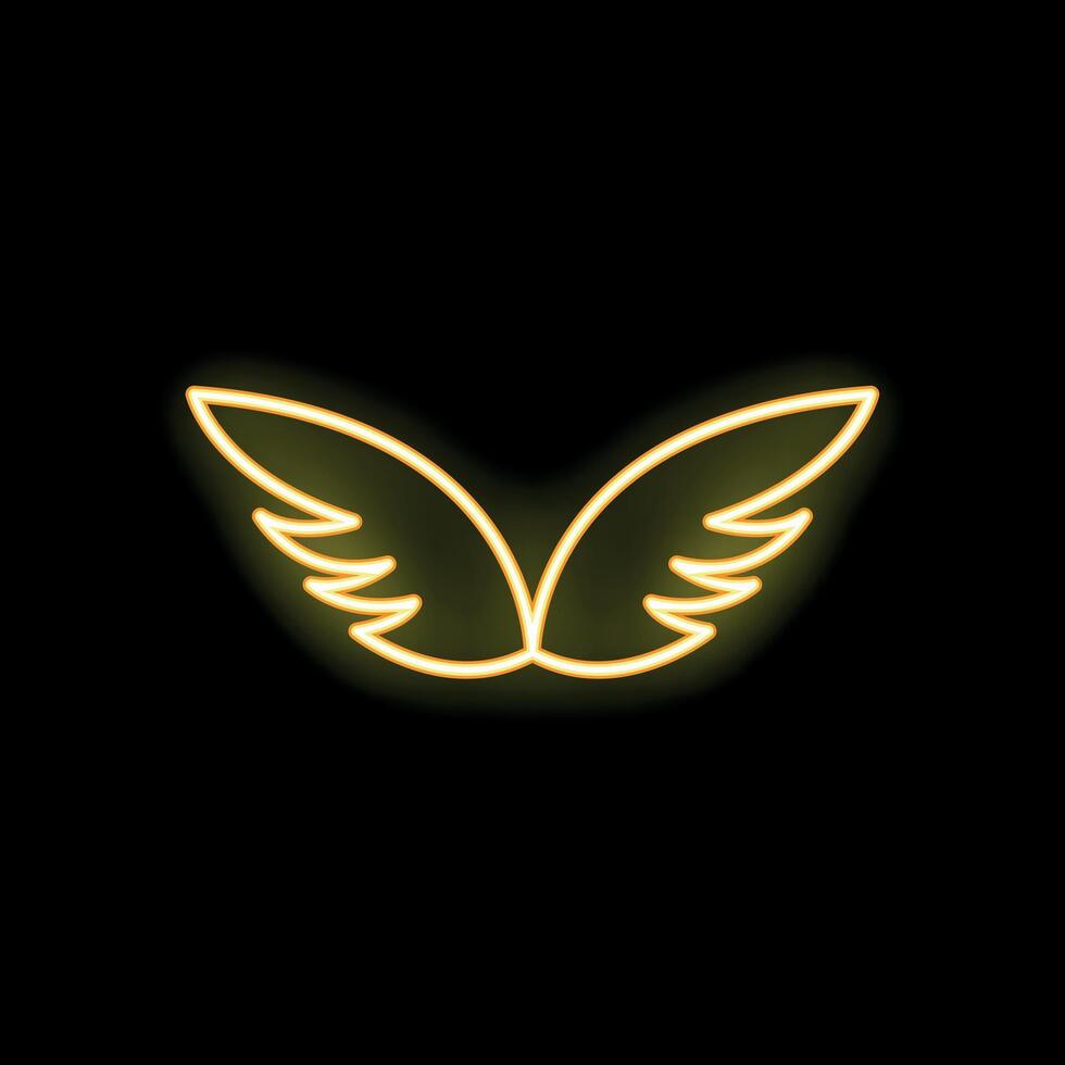 Neon wings glowing on black background vector