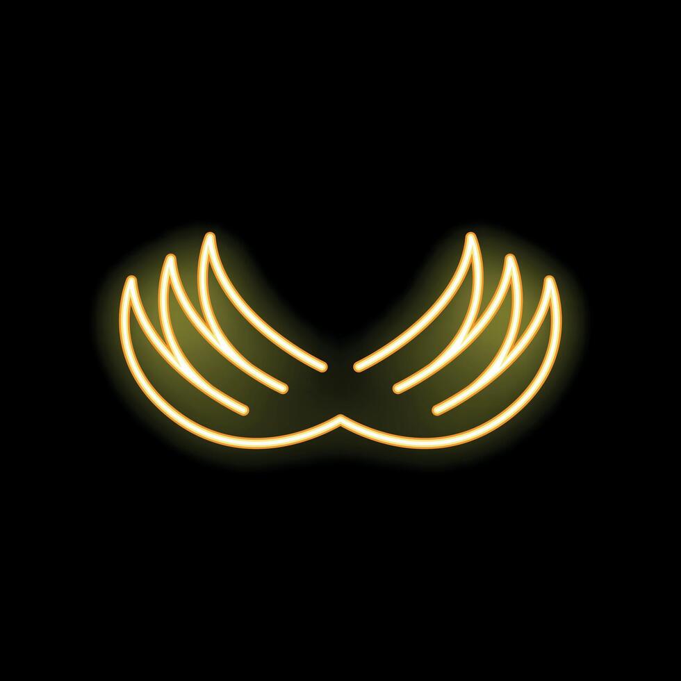 Neon wings spreading on black background with copy space vector