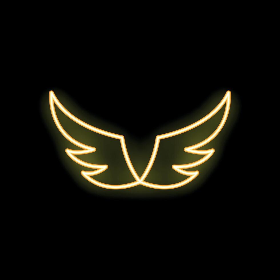 Neon yellow wings logo spreading on black background vector