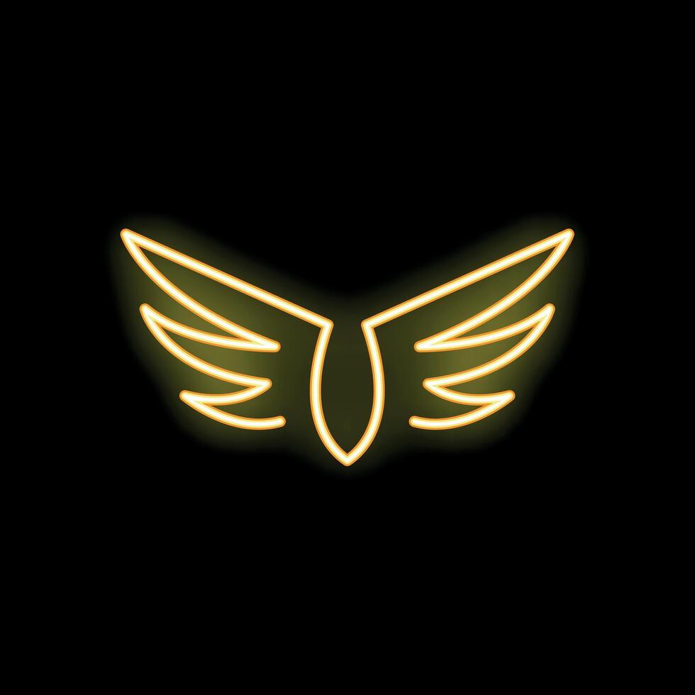Neon yellow wings glowing on black background vector