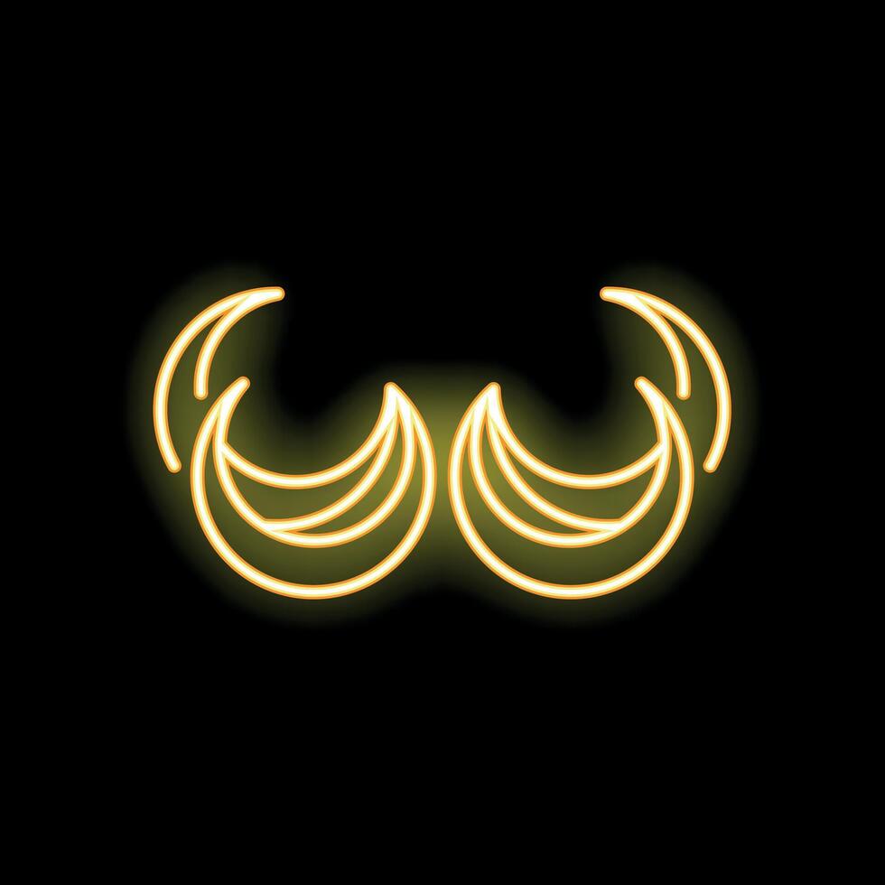 Neon sign representing two bunches of bananas with yellow glowing light effect vector