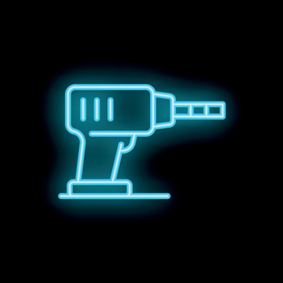 Neon drill bit icon glowing against a black background vector