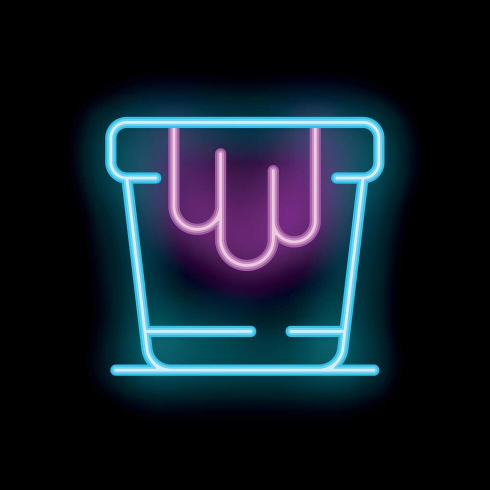 Neon sign of a flower pot with dripping paint illuminating the night vector