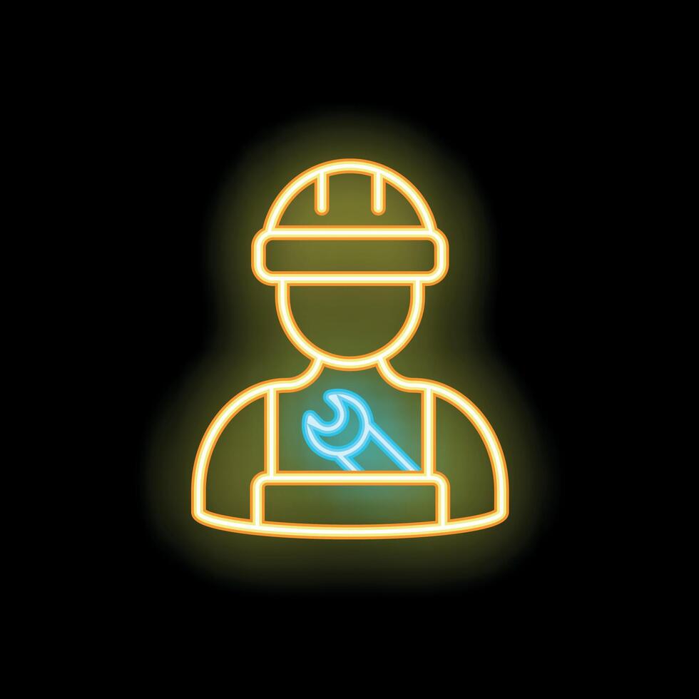 Neon sign showing a construction worker holding a wrench vector
