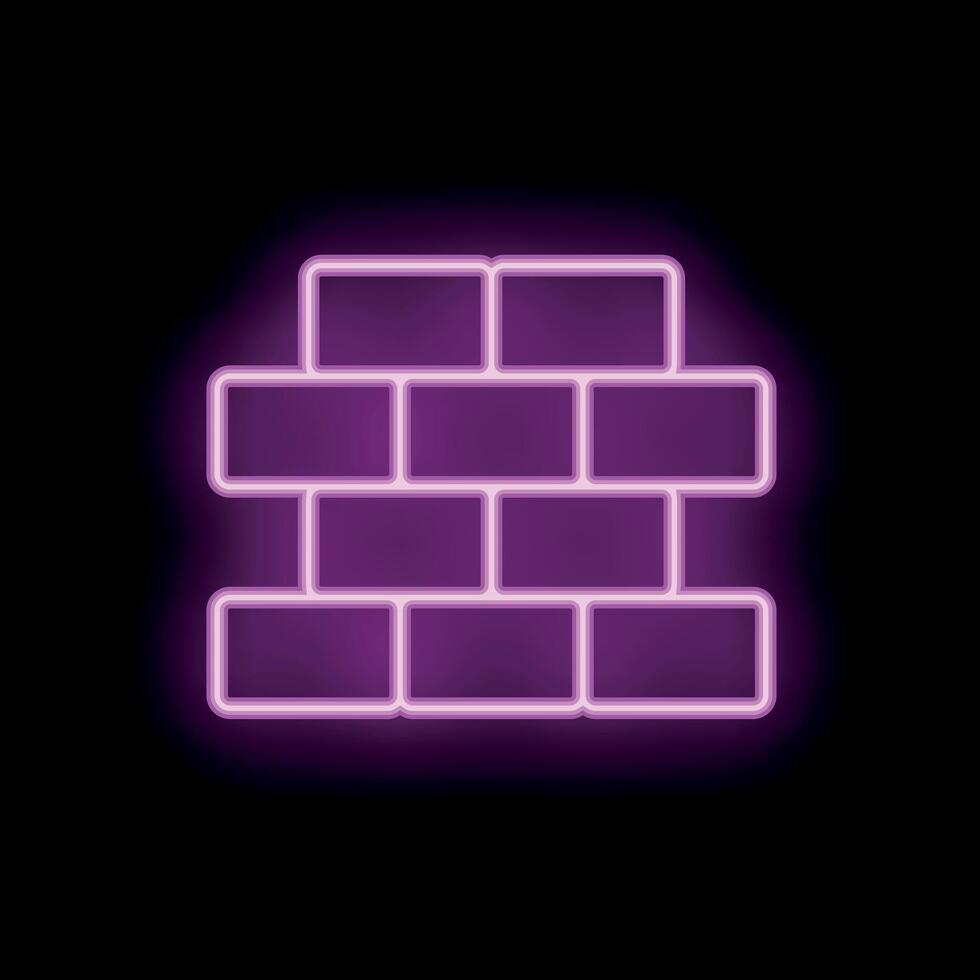 Glowing neon purple brick wall sign on black background vector